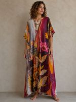 Rochie midi cu imprimeu vintage pictural, detaliu material — All Above Boutique.