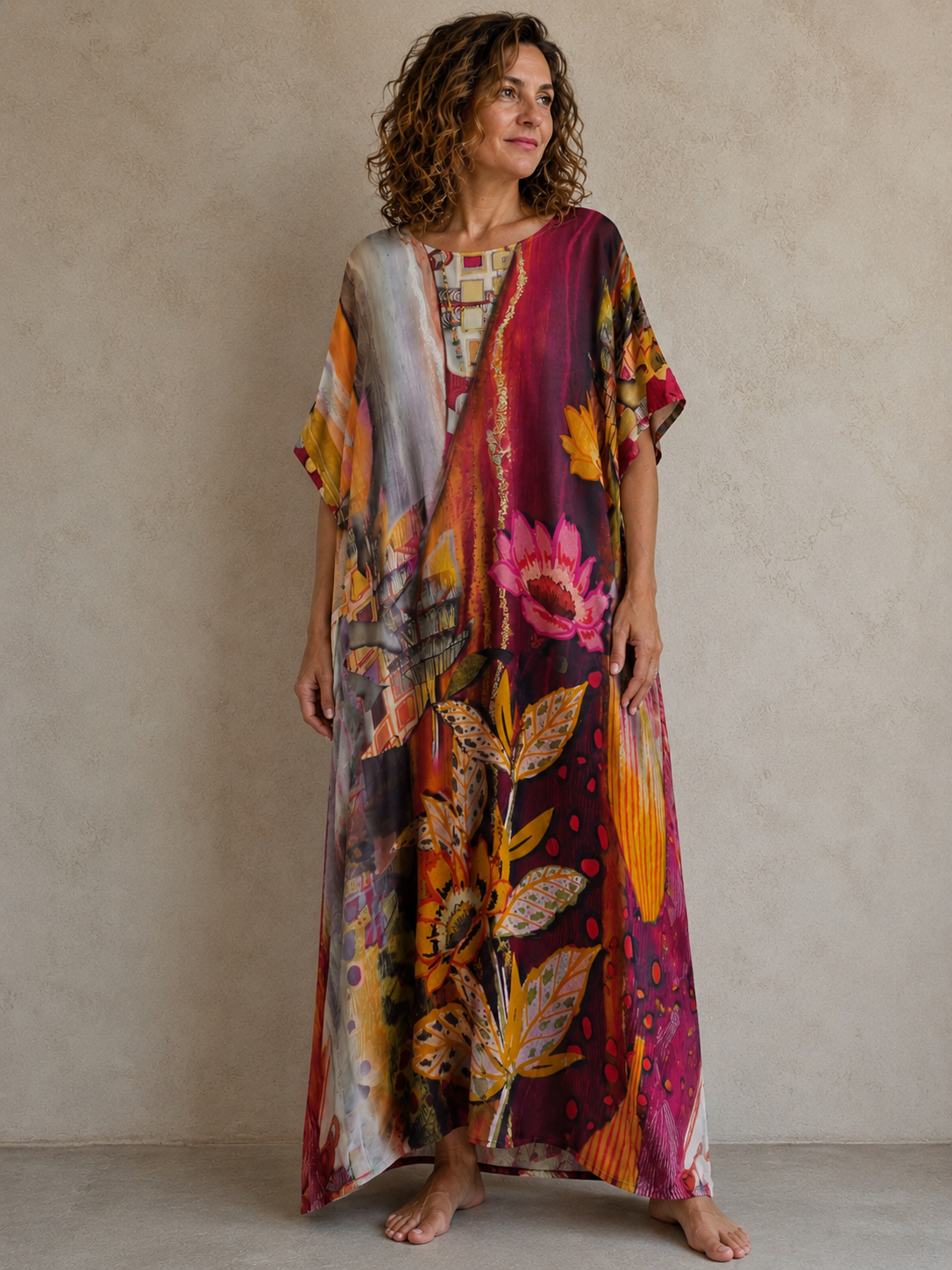 Rochie midi cu imprimeu vintage pictural, detaliu material — All Above Boutique.