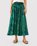 Fustă-pantalon largă cu imprimeu floral și talie elastică, culoare verde - All Above Boutique