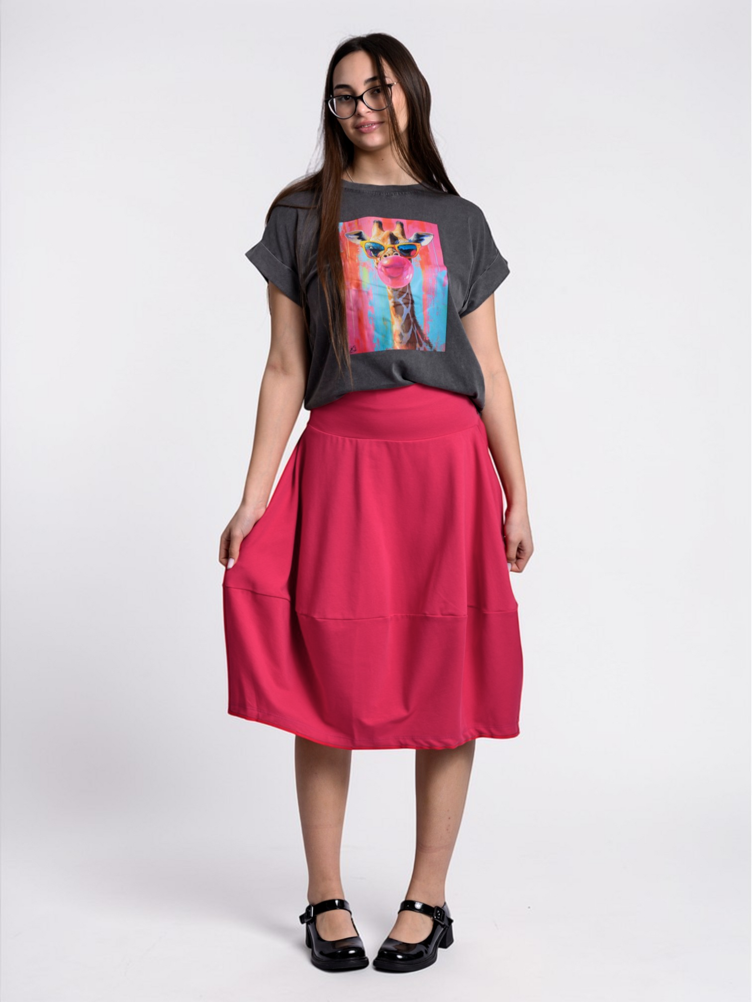 Fustă lalea roșie din bumbac elastic, vedere din față