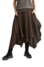 Fustă midi asimetrică cu croială fluidă și straturi suprapuse