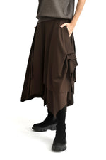 Fustă midi asimetrică cu spate lejer și volum amplu