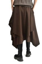 Fustă midi asimetrică cu spate lejer și volum amplu