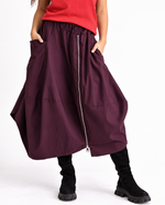 Fustă largă midi cu talie elastică și fermoar descentrat rosu inchis  bordo - All Above Boutique