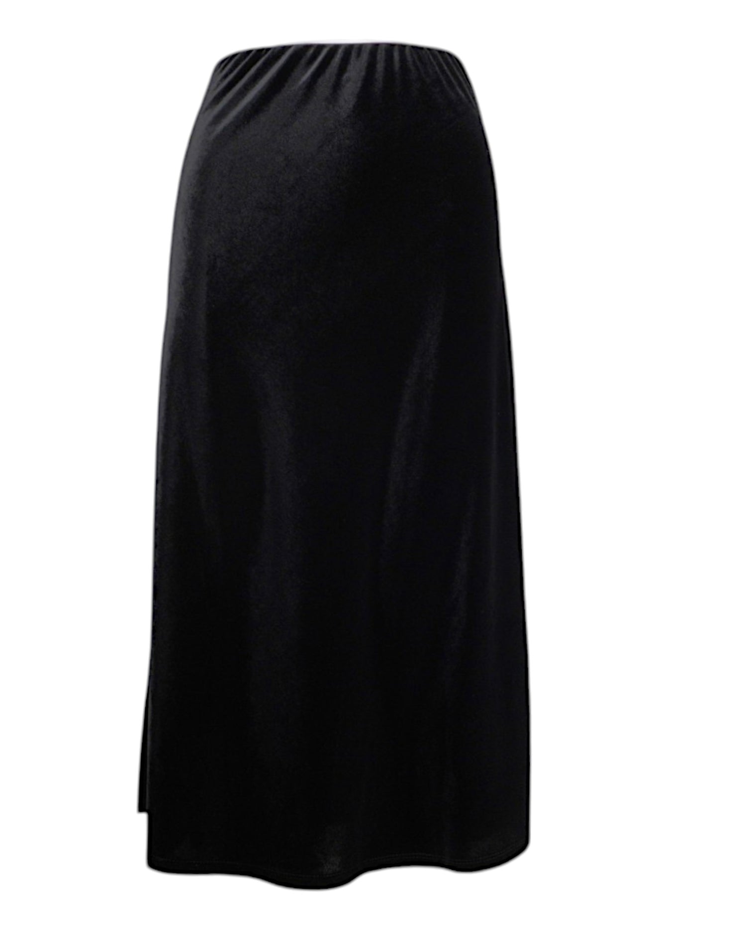 Fustă midi din catifea neagră, cu croială dreaptă și talie elastică, perfectă pentru ocazii elegante sau ținute casual-chic.
