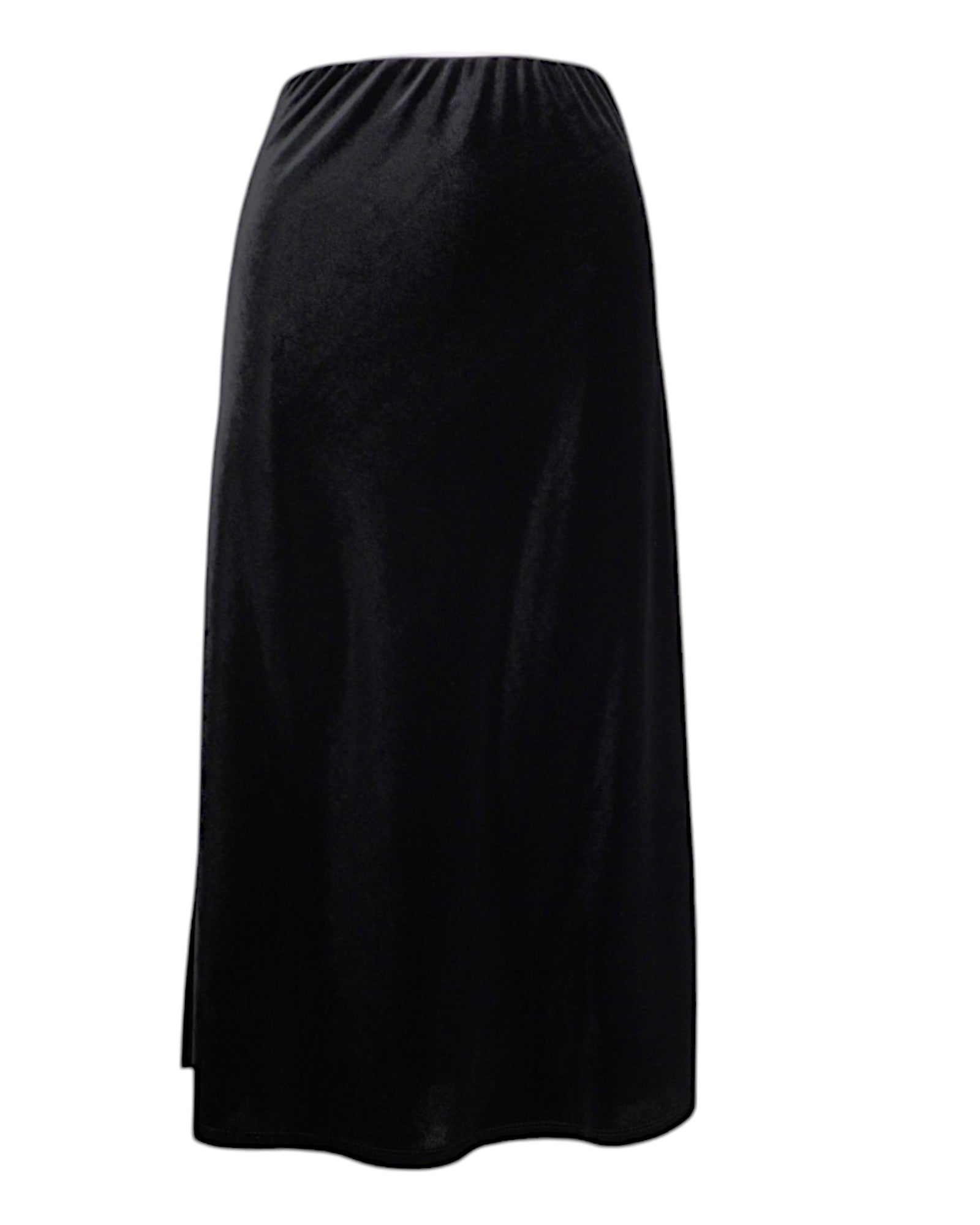 Fustă midi din catifea neagră, cu croială dreaptă și talie elastică, perfectă pentru ocazii elegante sau ținute casual-chic.
