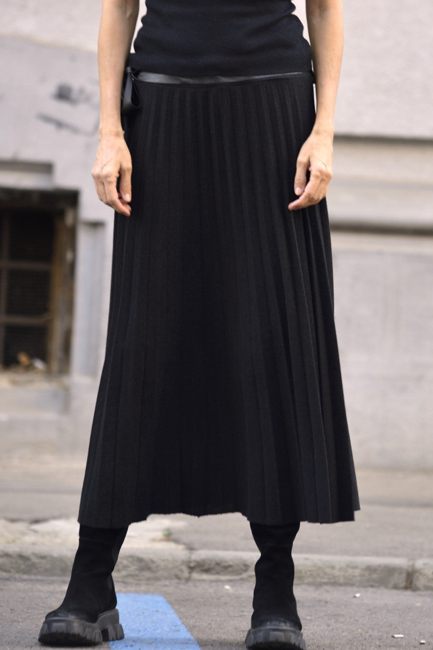Fustă Plisată Din Tricot Cu Centură