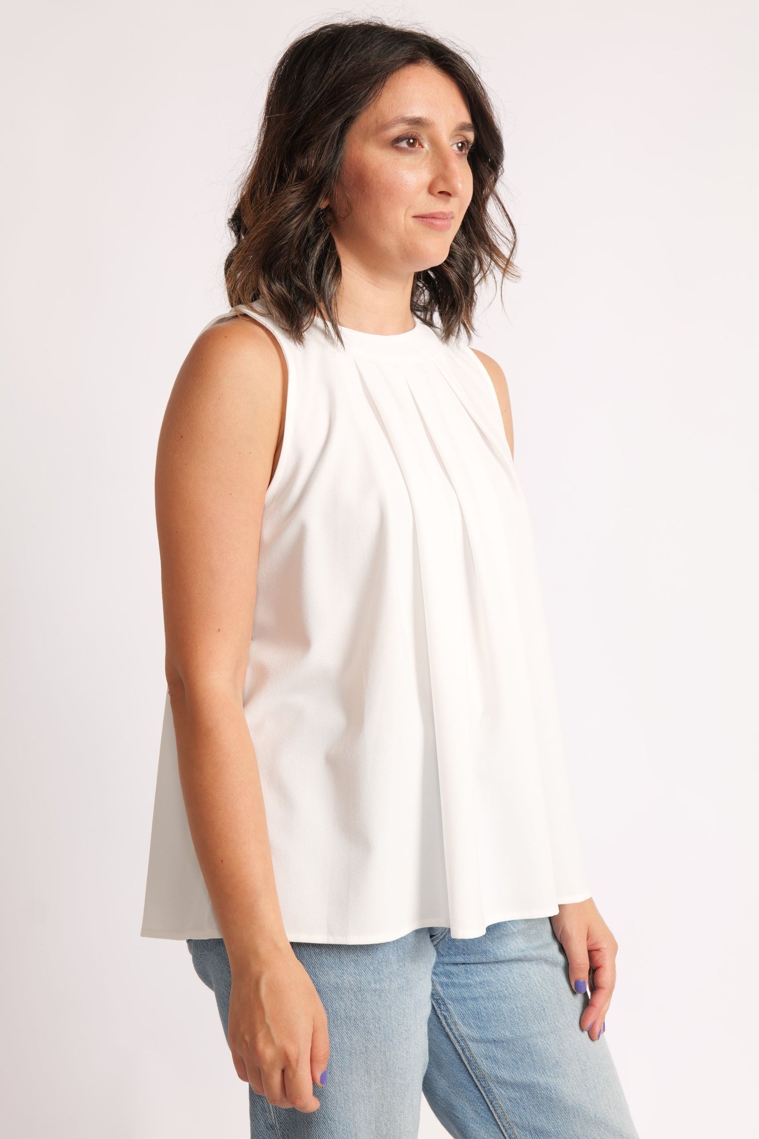 Top Elegant Cu Pliuri – Top Fără Mâneci Cu Decolteu Rotund