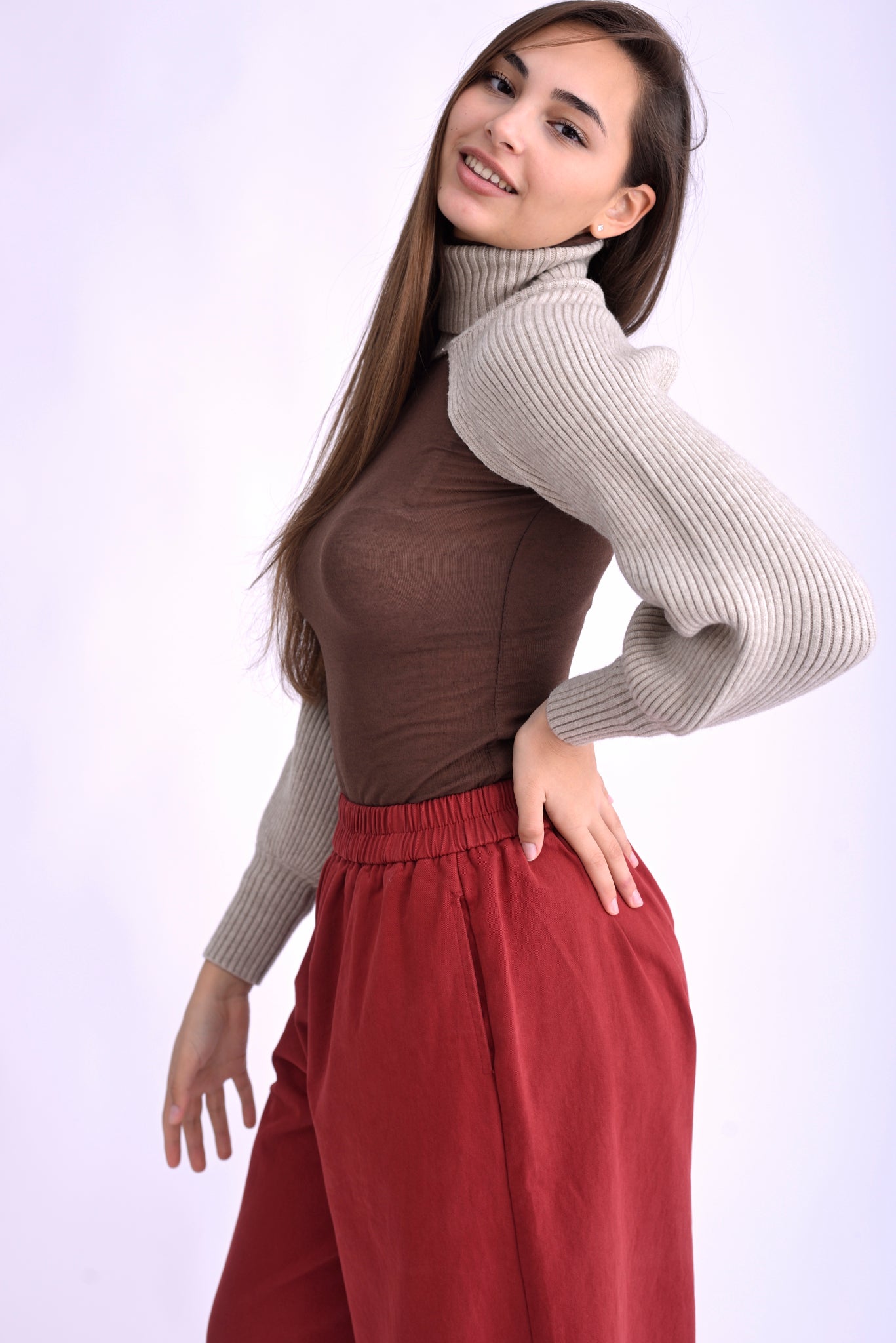 Mâneci Tricotate cu Guler Înalt