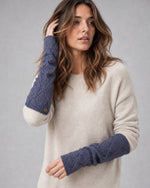 Mănuși lungi fără degete din tricot ajurat cu bănuț arămiu, culoare bleumarin - All Above Boutique
