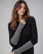 Mănuși lungi fără degete din tricot ajurat cu bănuț arămiu, culoare gri - All Above Boutique