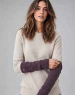 Mănuși lungi fără degete din tricot ajurat cu bănuț arămiu, culoare maro - All Above Boutique