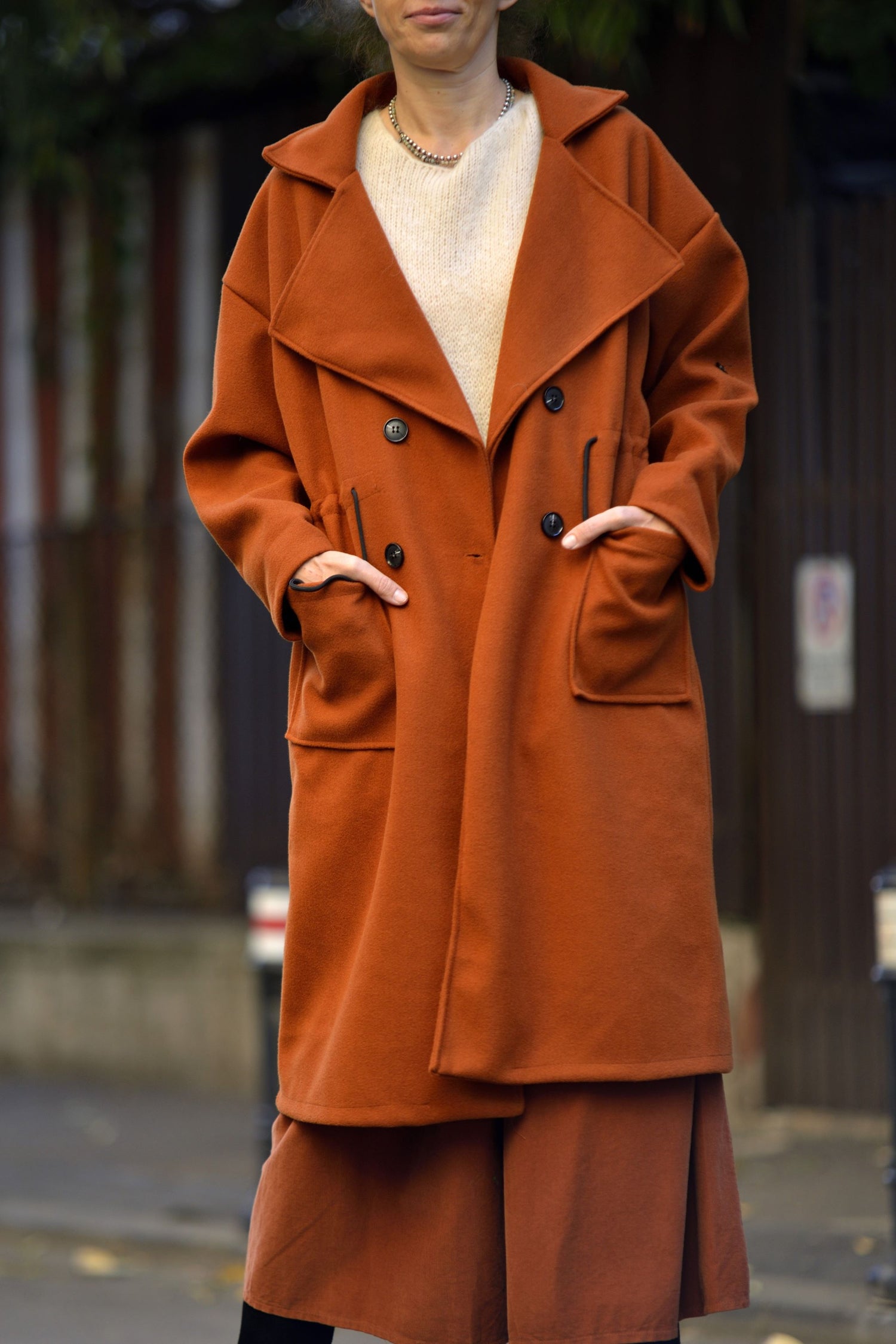 Palton Midi Oversized Cu Nasturi Și Cordon