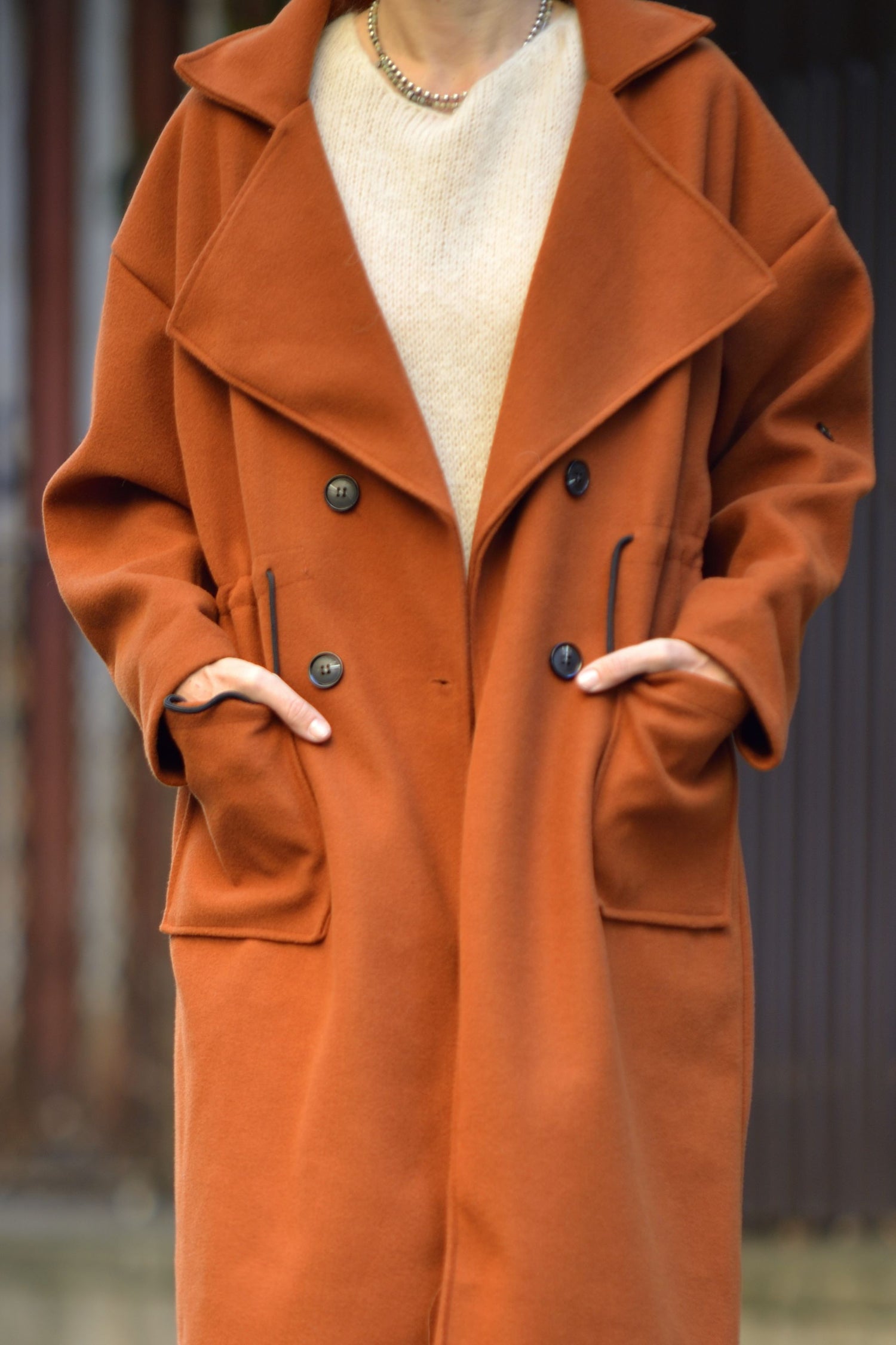 Palton Midi Oversized Cu Nasturi Și Cordon