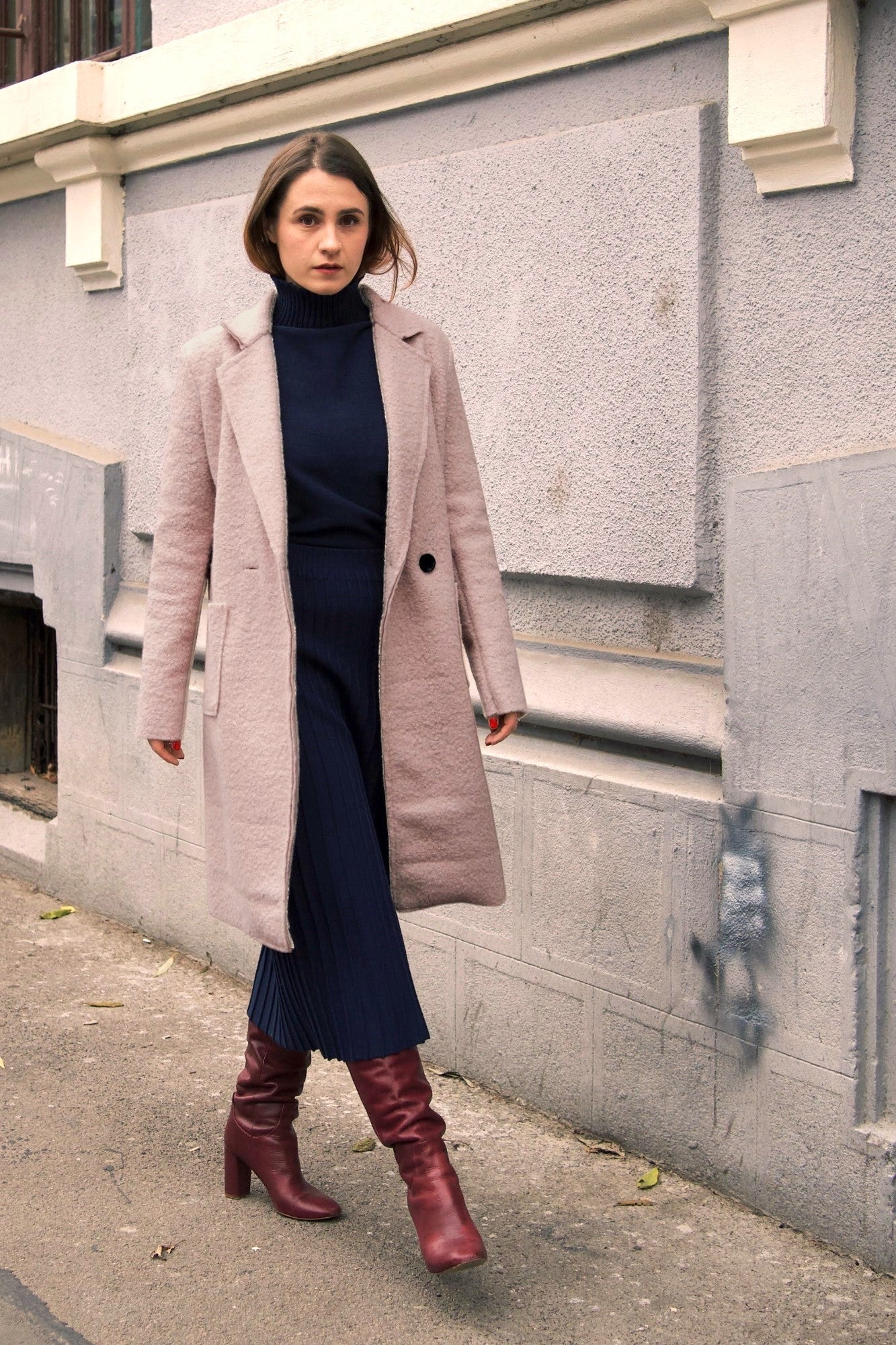 Palton Midi Boucle cu Buzunare Drepte
