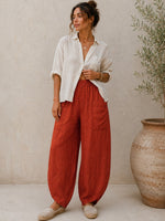 Pantaloni harem cărămizii cu stil casual și material lejer
