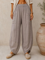 Pantaloni harem taupe cu design relaxat și confortabil
