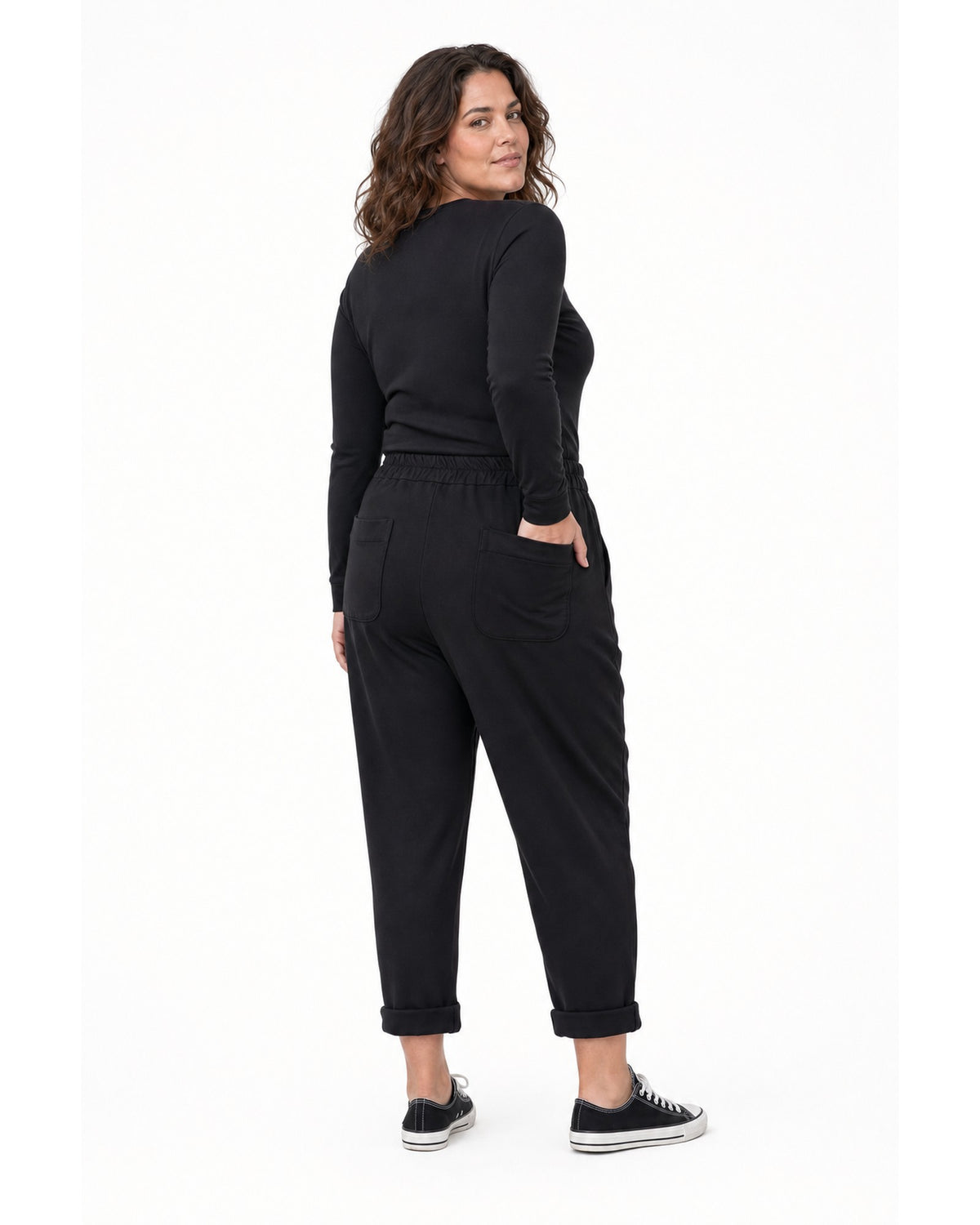 Pantaloni de trening negri plus size cu buzunare aplicate la spate - All Above Boutique