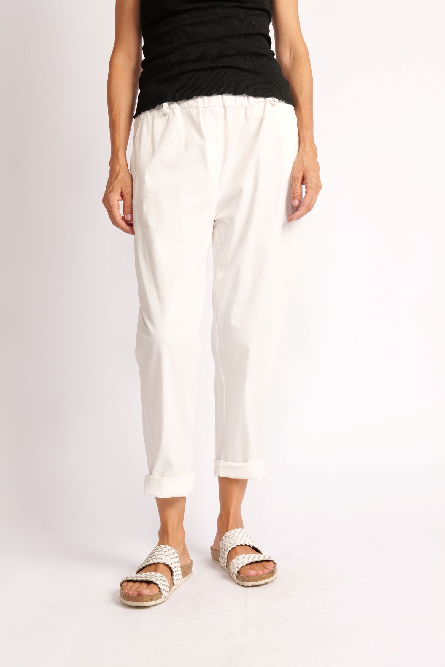 Pantaloni Conici Din Doc Elastic – Talie Medie cu Bandă Lată