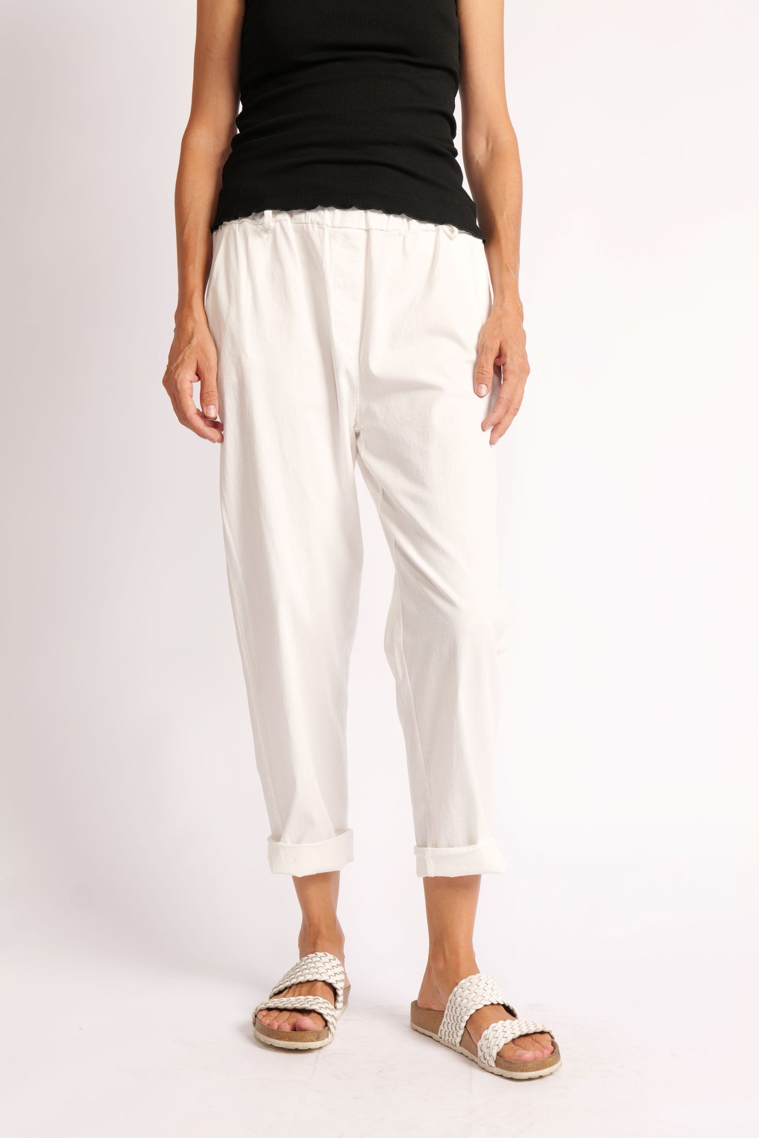 Pantaloni Conici Din Doc Elastic – Talie Medie cu Bandă Lată
