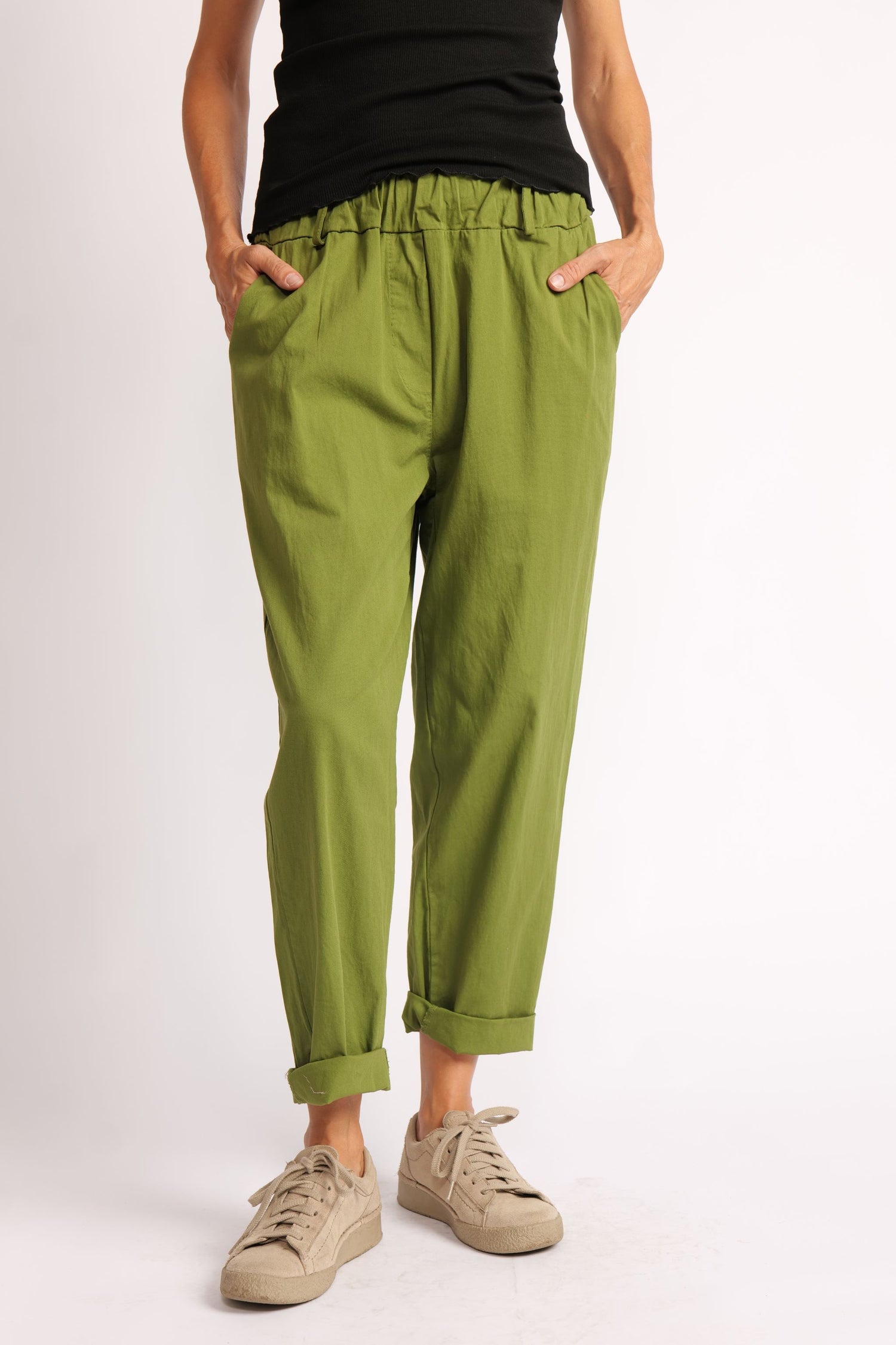 Pantaloni Conici Din Doc Elastic – Talie Medie cu Bandă Lată