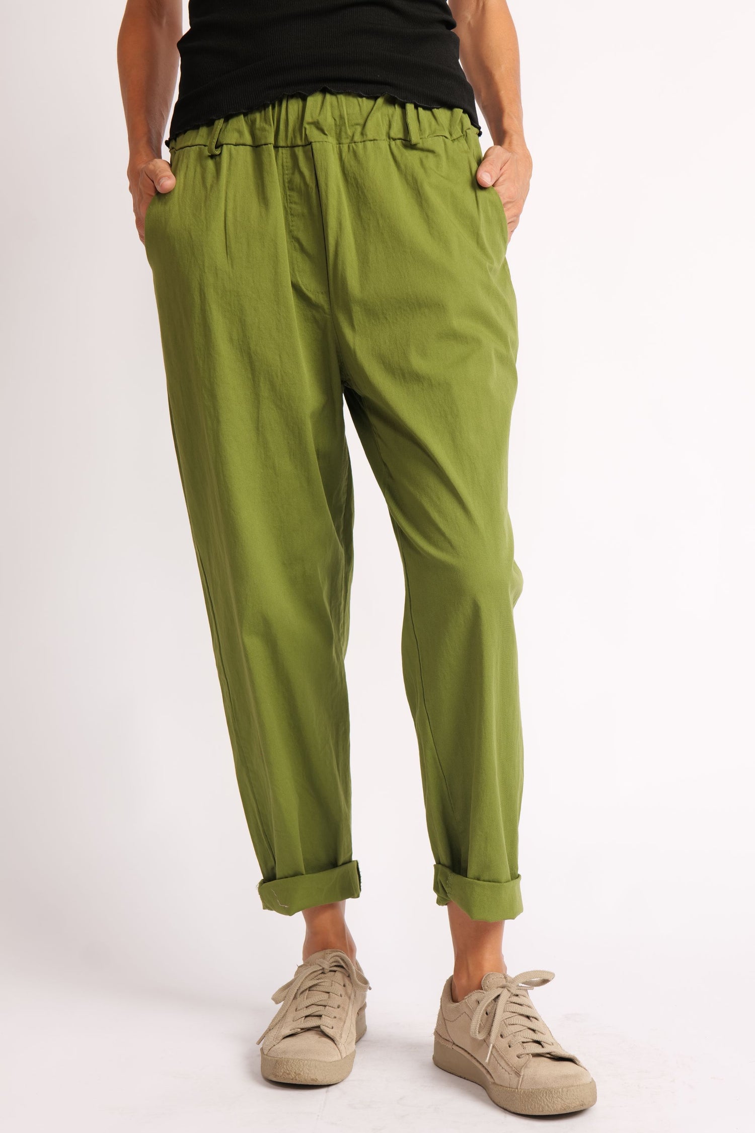 Pantaloni Conici Din Doc Elastic – Talie Medie cu Bandă Lată