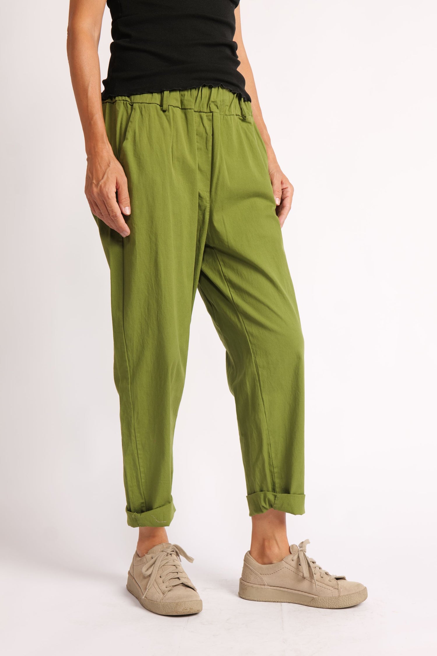 Pantaloni Conici Din Doc Elastic – Talie Medie cu Bandă Lată
