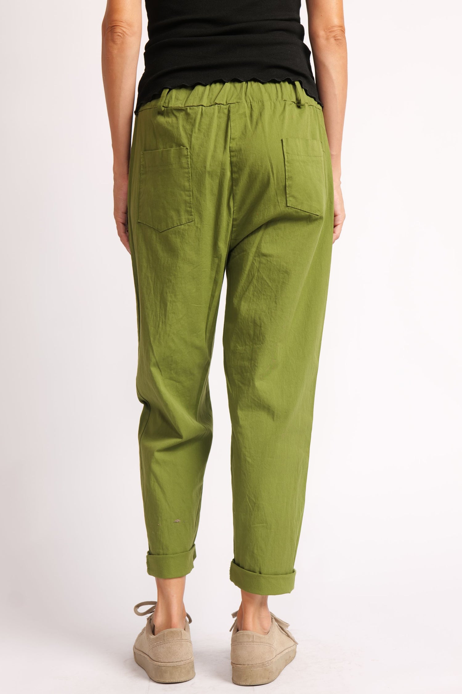 Pantaloni Conici Din Doc Elastic – Talie Medie cu Bandă Lată