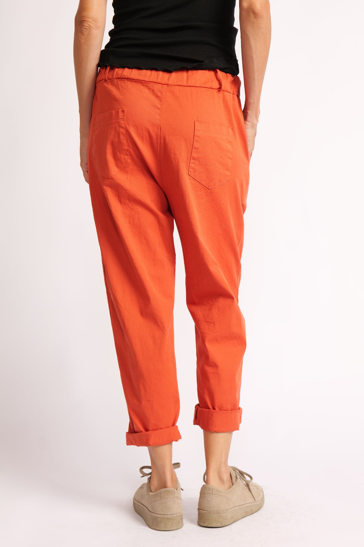 Pantaloni Conici Din Doc Elastic – Talie Medie cu Bandă Lată