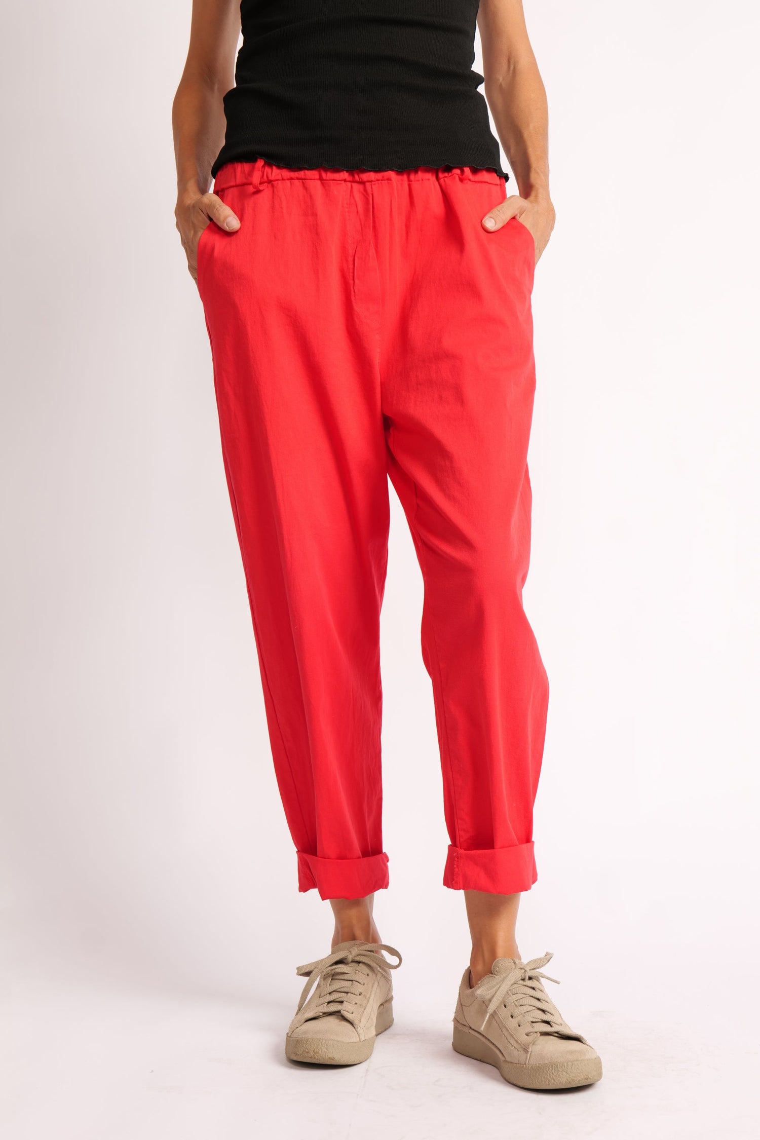 Pantaloni Conici Din Doc Elastic – Talie Medie cu Bandă Lată