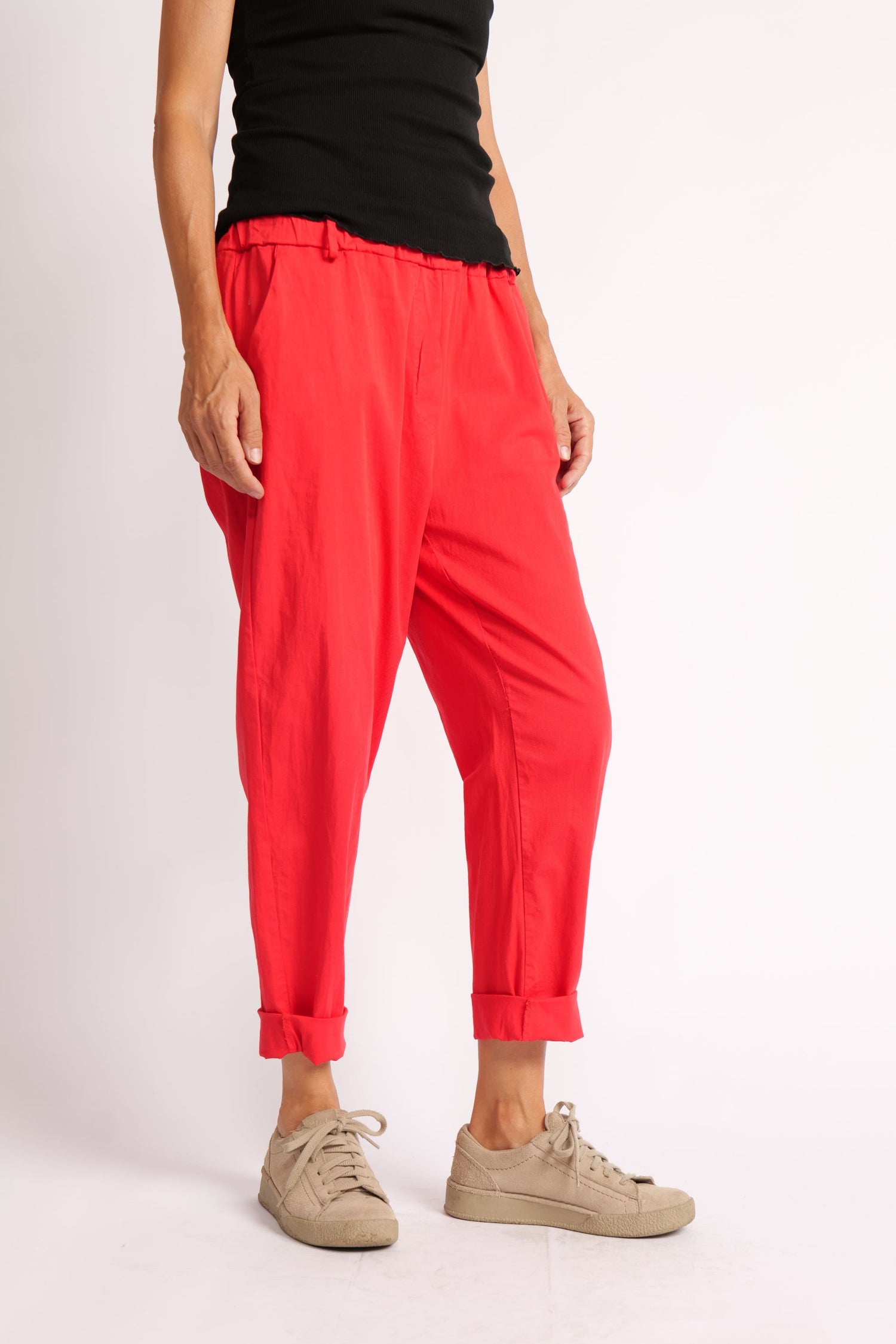 Pantaloni Conici Din Doc Elastic – Talie Medie cu Bandă Lată