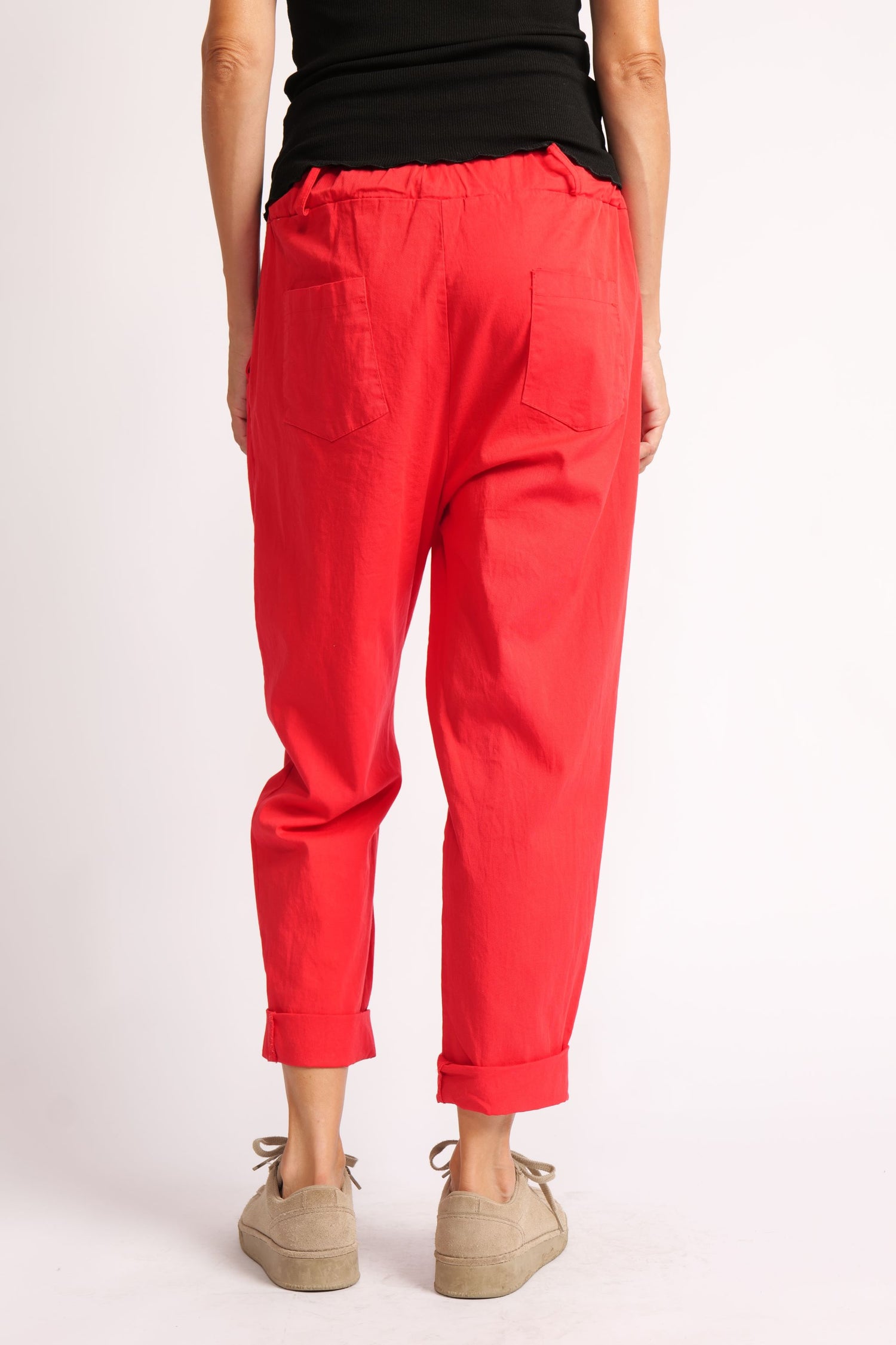 Pantaloni Conici Din Doc Elastic – Talie Medie cu Bandă Lată