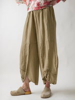 Pantaloni salvari bej din in, vedere față, croială amplă