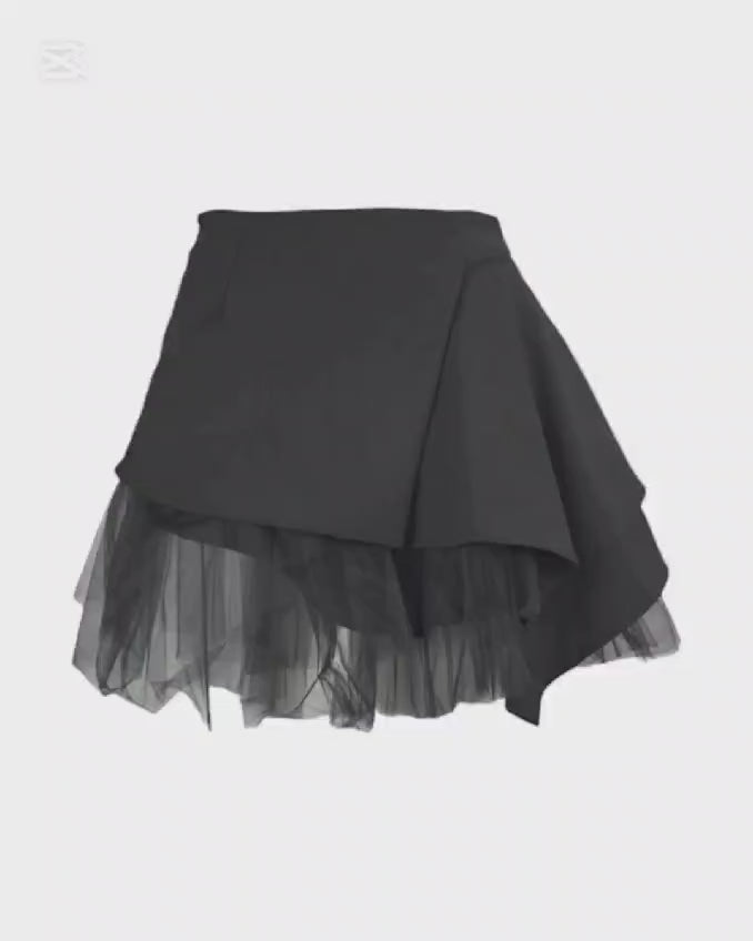 Fustă Scurtă Cu Tulle Stratificat Elegantă