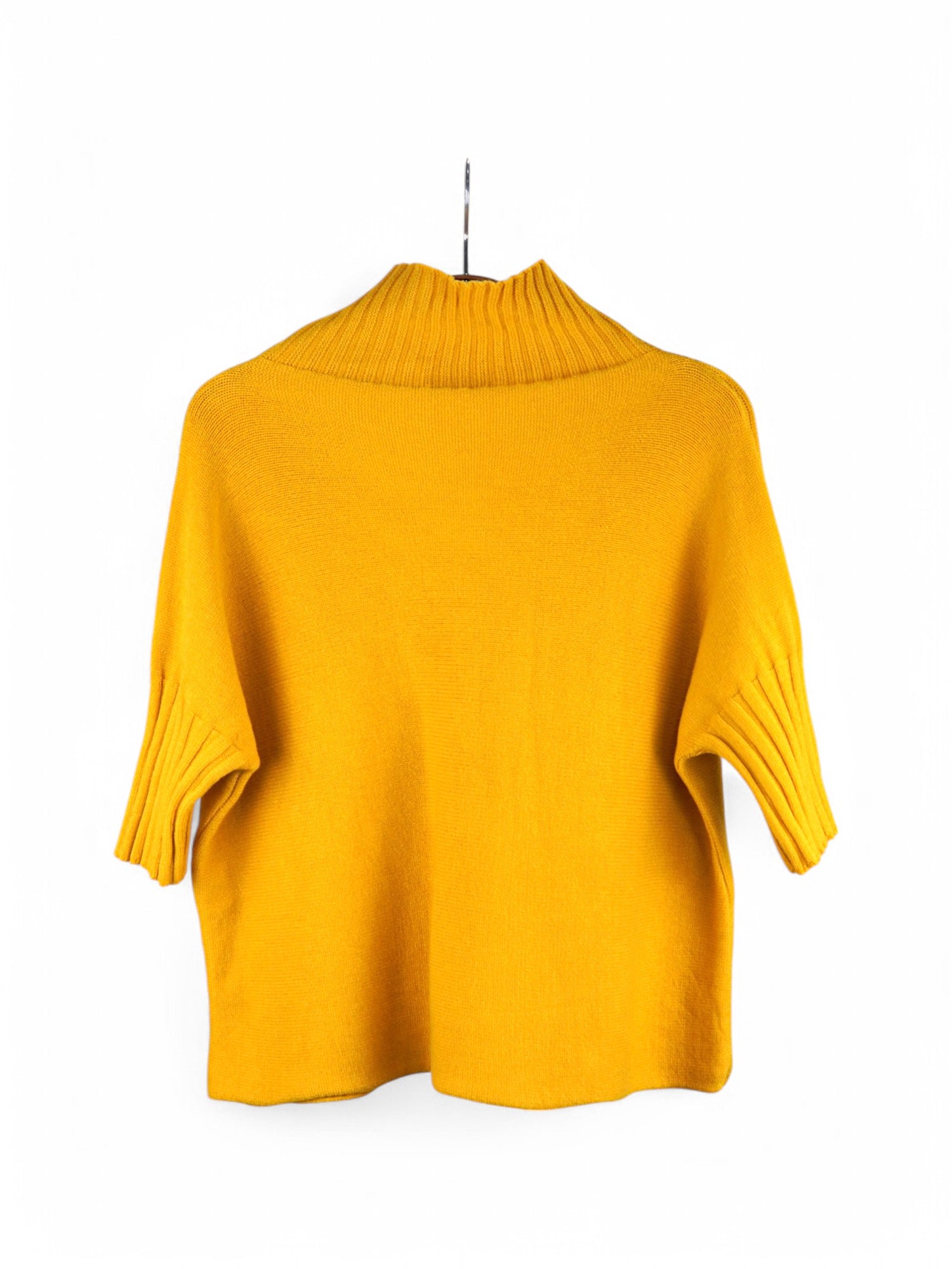Pulover Tricot Soft cu Mâneci Scurte și Guler Turtle Neck
