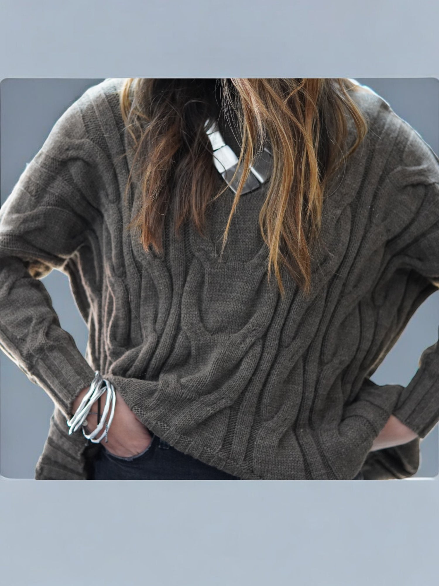 Pulover împletit din tricot cu torsade