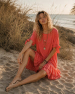 Rochie roșie casual de vară cu croială amplă și feminină