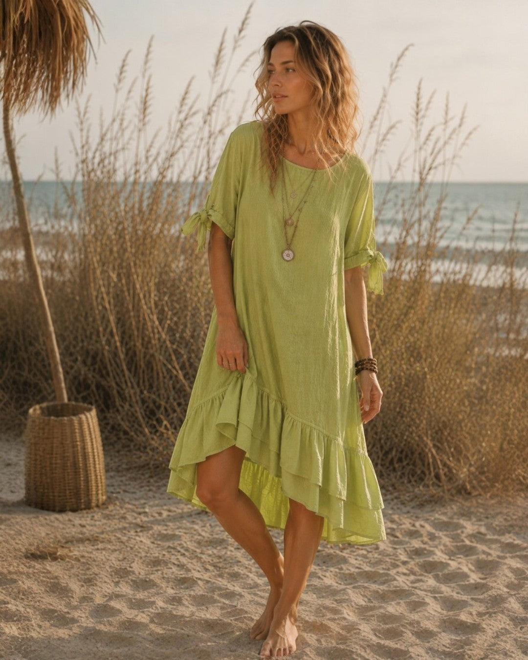 Rochie verde lime vaporoasă cu stil relaxat de vară