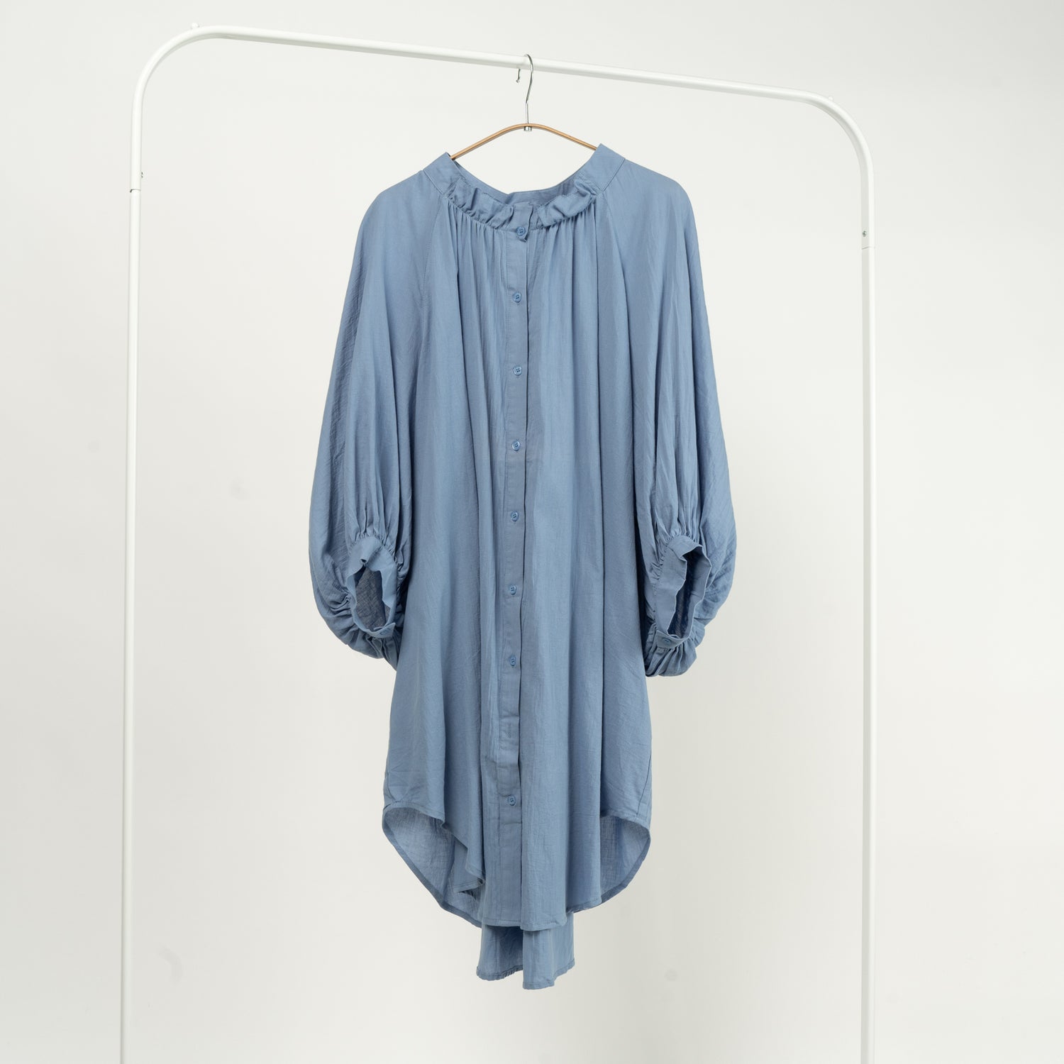 Rochie Tip Cămașă din Bumbac Fin, Croială Asimetrică