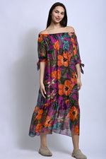 Rochie lungă din mătase cu imprimeu floral, vedere din față