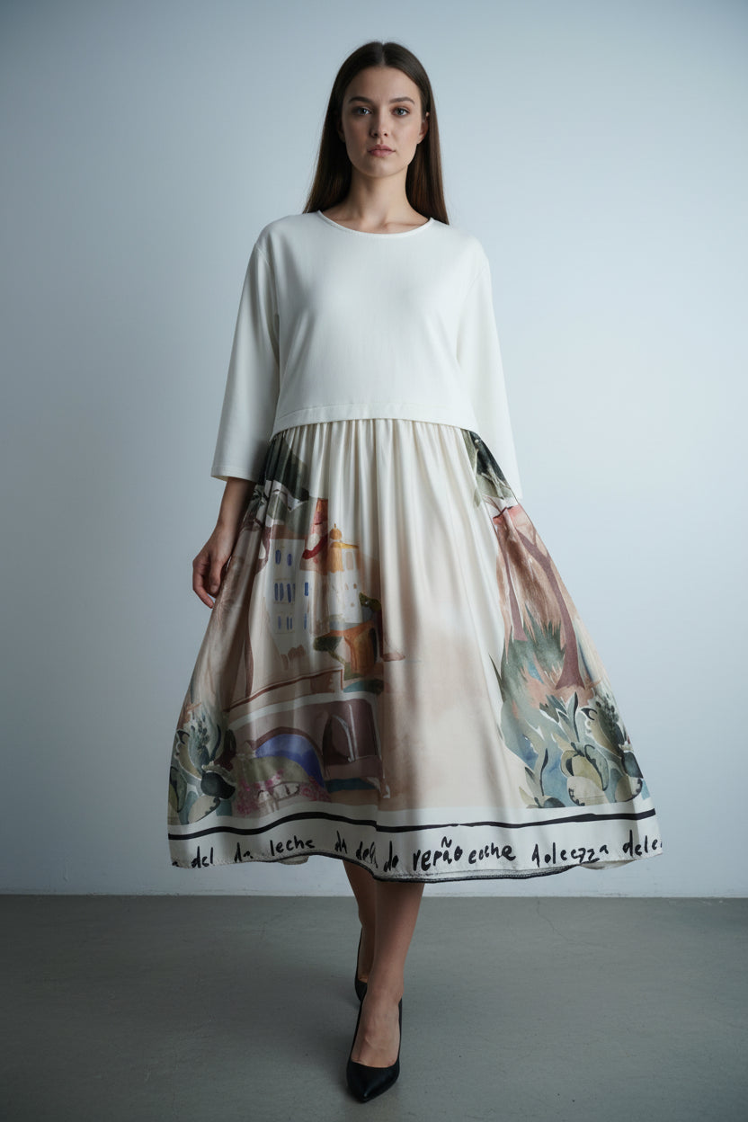 Rochie midi cu imprimeu Amalfi în nuanță deschisă