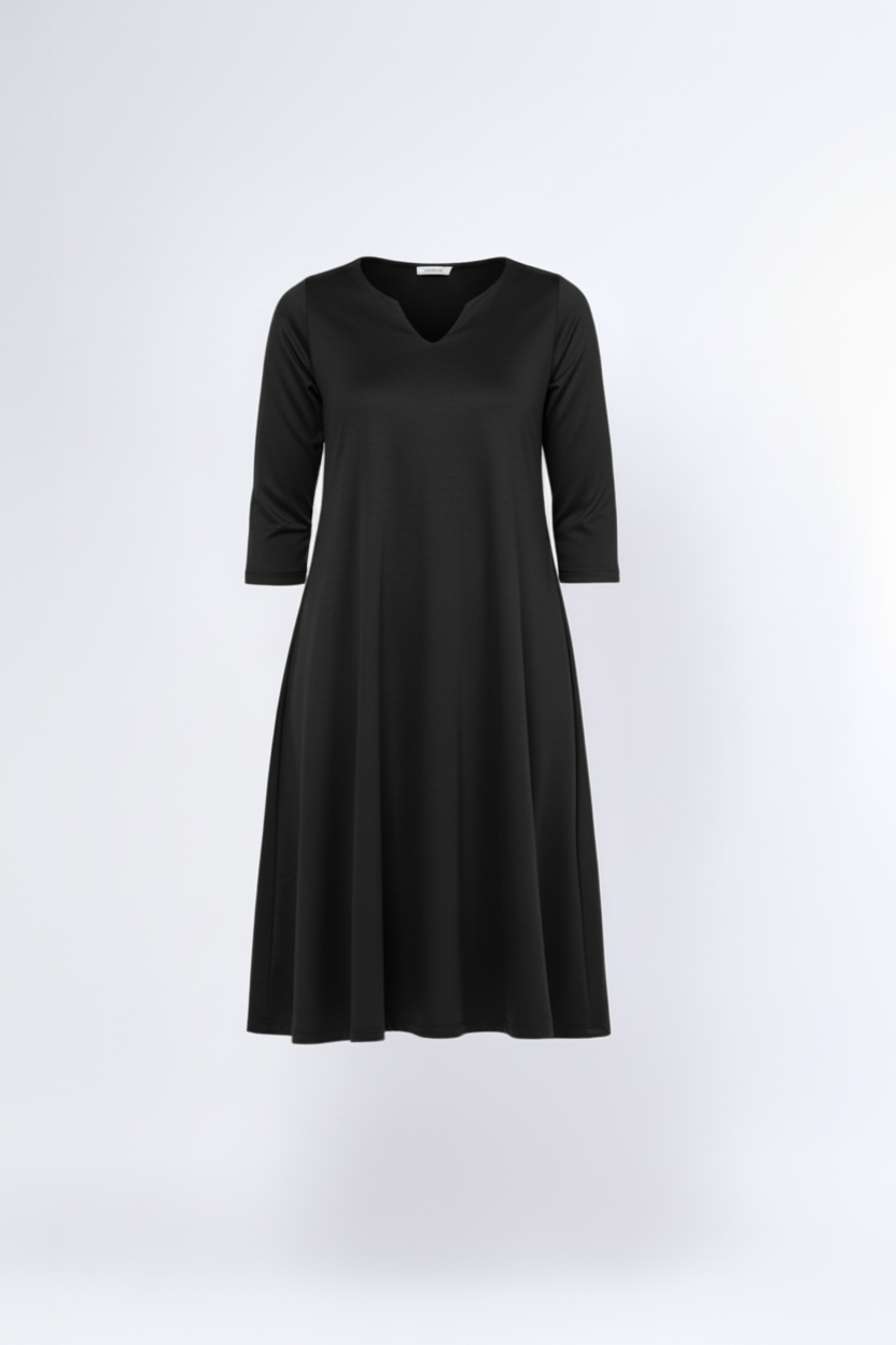 Rochie neagră A-line midi elegantă