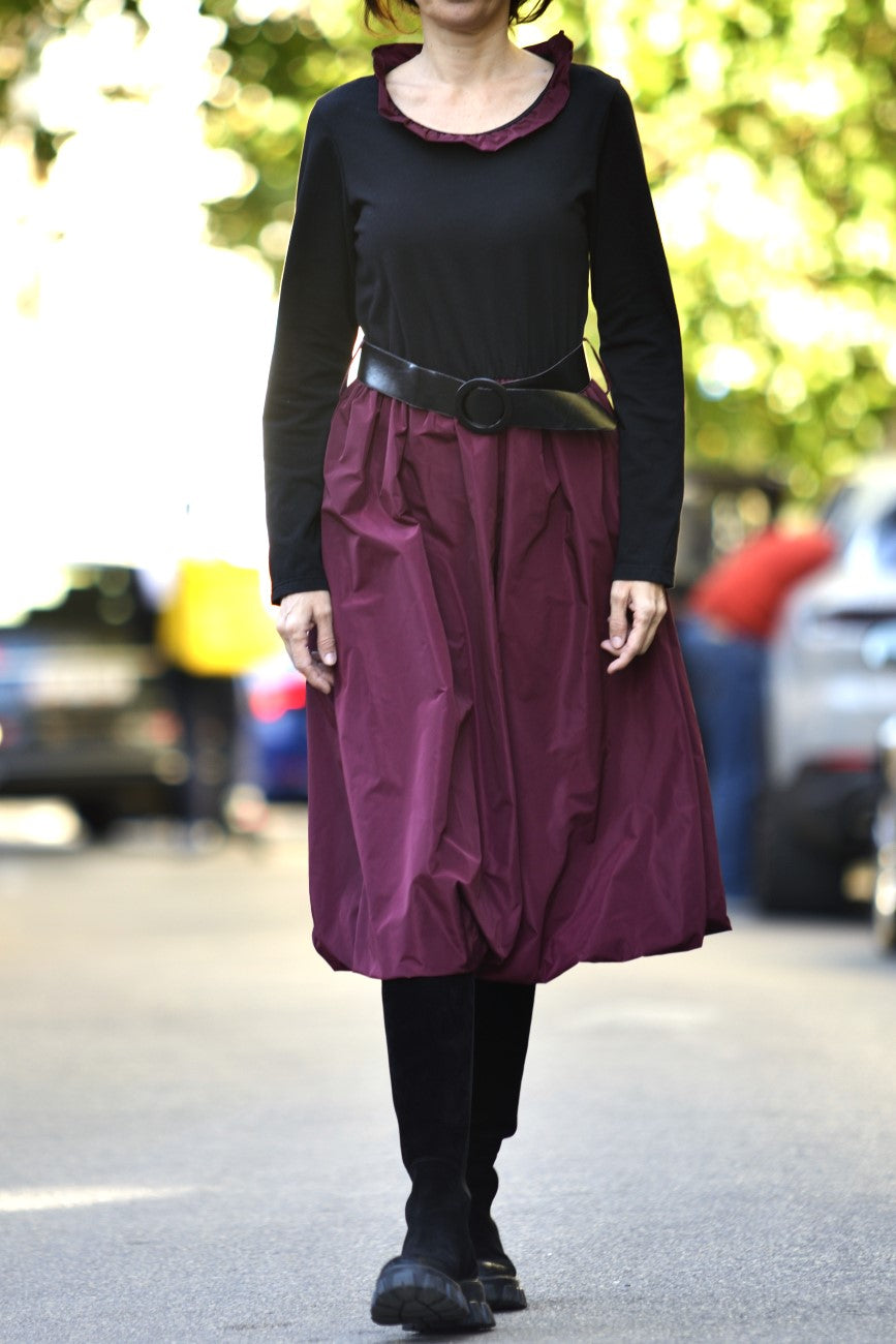 Rochie Tip Balon Din Jerseu Cu Tafta