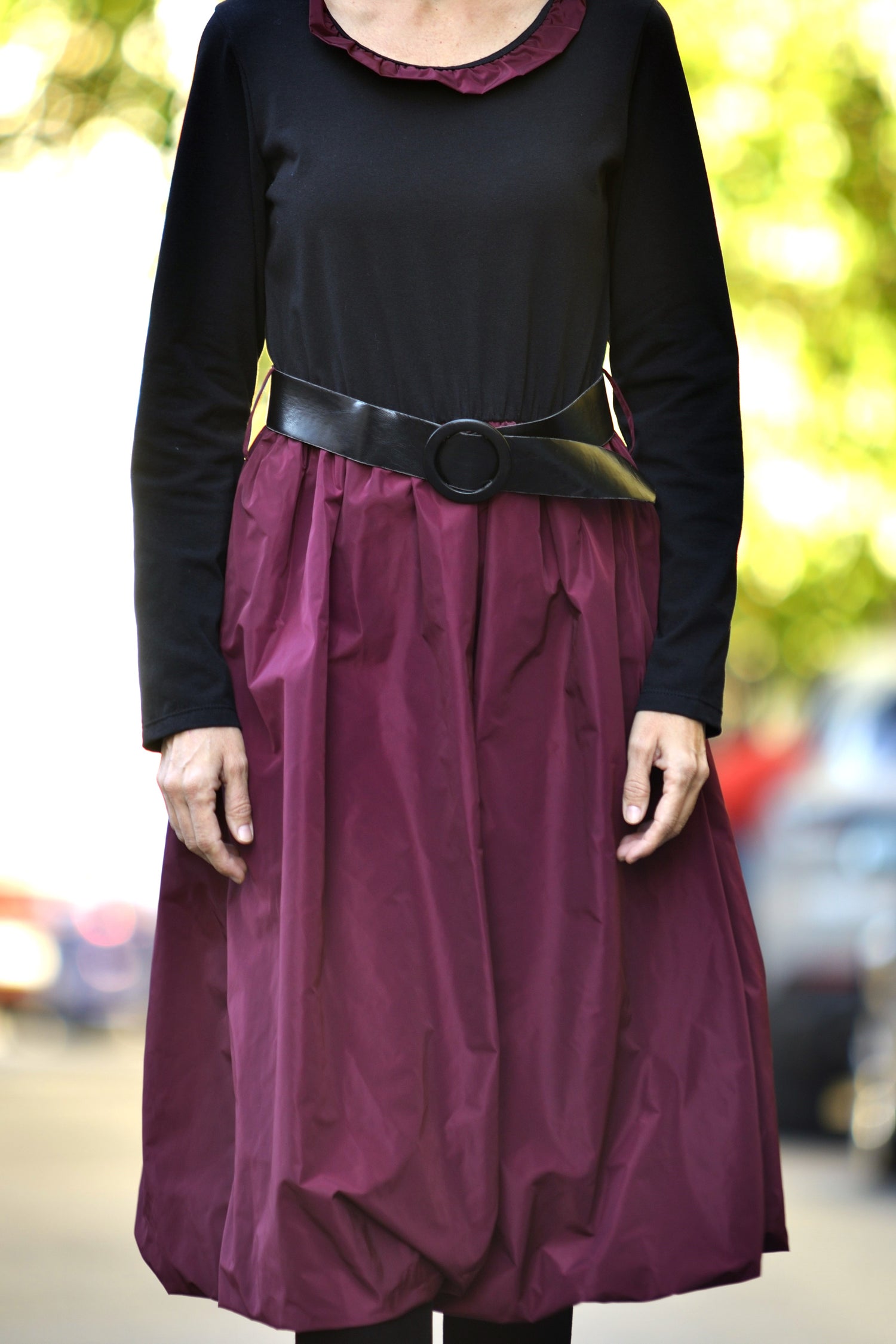 Rochie Tip Balon Din Jerseu Cu Tafta