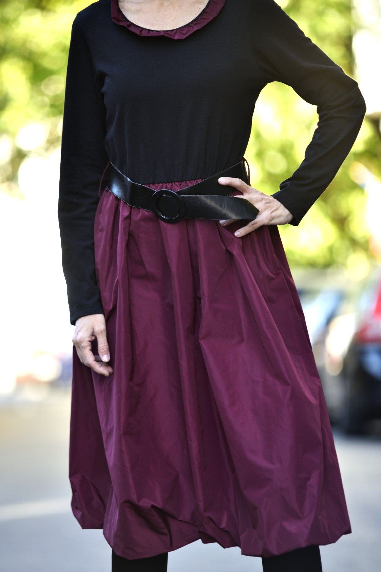 Rochie Tip Balon Din Jerseu Cu Tafta