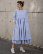 Rochie midi babydoll din bumbac ivoire, vedere ansamblu, croială lejeră feminină — All Above Boutique.