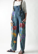 Salopetă din denim pictată manual vedere laterală