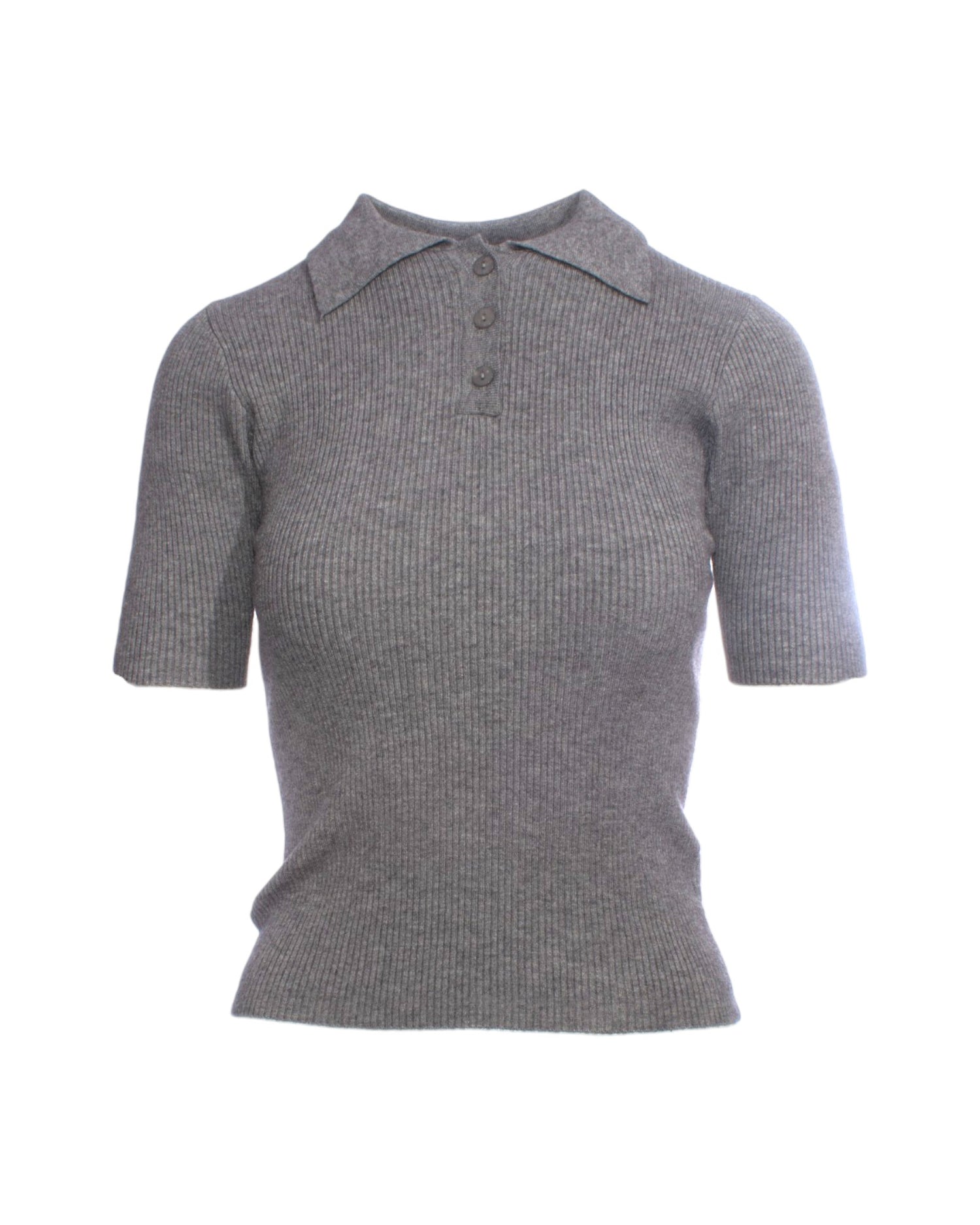 Top gri cu croială slim-fit, guler clasic și nasturi.
