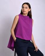 Top tip vestă asimetrică Pierino violet, vedere din față