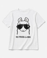 Tricou alb de damă cu imprimeu amuzant lama cu ochelari și text No Prob-Llama